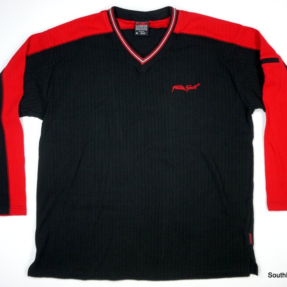 VTG 90s Fubu Sport V Neck Sweater Black Red XL